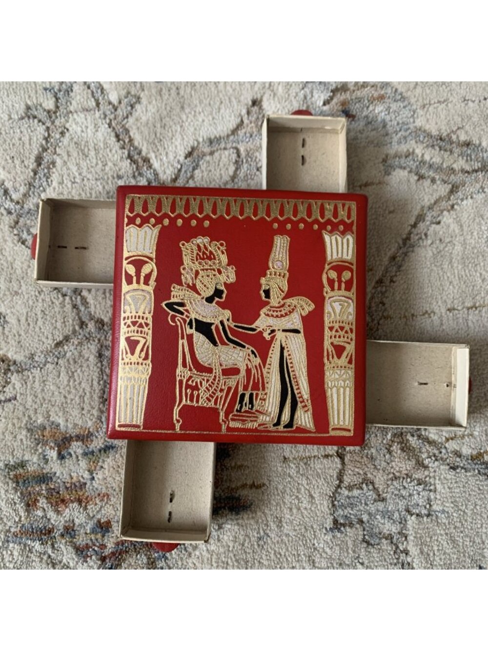Vintage Egyptian Leather 4 Drawer Matchbox Holder Match Safe Pharaoh Egypt